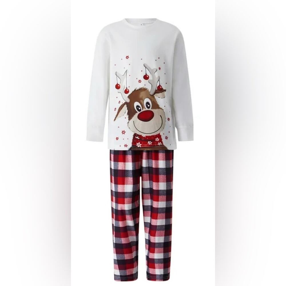 Mens Festive Reindeer Pajama Set w/ Red Plaid Pants Size XXL